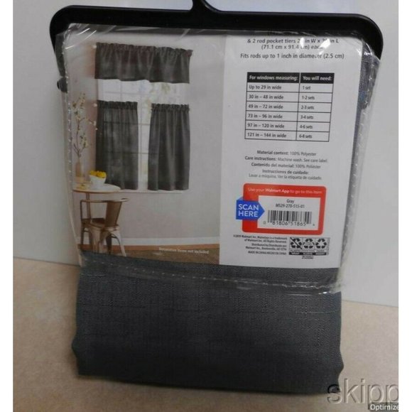MAINSTAYS 3 PIECES 36" SMALL WINDOW CURTAIN SET GRAY ROD POCKET - Picture 2 of 3
